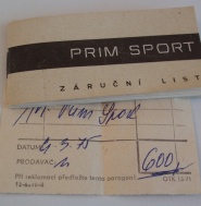 Originální záruční list Prim sport