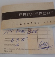 Originální záruční list Prim sport