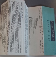 Záruční list Prim sport z roku 1977