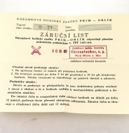 PRIM ORLÍK - Záruční list