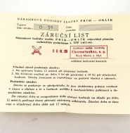 PRIM ORLÍK - Záruční list