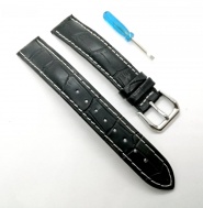 Řemínek 18 mm, černý krkodýl s bílým prošitím