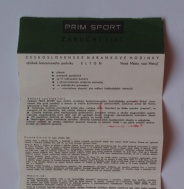 PRIM SPORT 2 ZÁRUČNÍ LIST