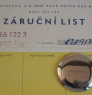 Záruční list 66 122 3 s víčkem