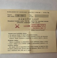 Záruční list  Prim Orlík Reprint
