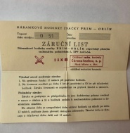 Záruční list  Prim Orlík Reprint