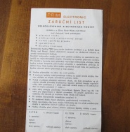 ORIGINÁLNÍ ZÁRUČNÍ LIST NA HODINY PRIM ELECTRONIC