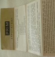 Záruční list PRIM 1977