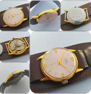 pánské zlacené Prim, ružový tón ciferníku, funkční !!!