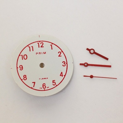 číselník Prim + ručky, průměr 26mm, červený