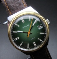 Krásné hodinky Prim se zeleným ciferníkem-jak nové !!!