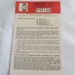 Záruční list na pánské náramkové hodinky Prim, č.1