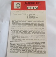 Záruční list na pánské náramkové hodinky Prim, č.1