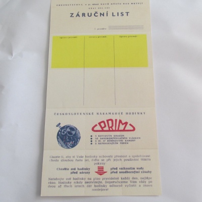 Záruční list na náramkové hodinky Prim, č.3