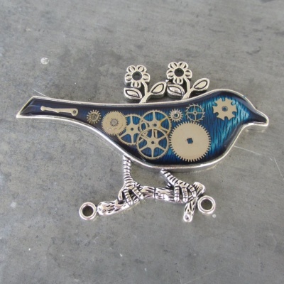 MODRÝ PTÁČEK, brož z hodinek Prim, steampunk