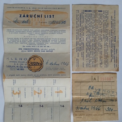 Záruční list PRIM z roku 1966