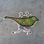 ZELENÝ PTÁČEK - brož z hodinek Prim, steampunk