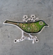 ZELENÝ PTÁČEK - brož z hodinek Prim, steampunk