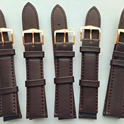 tmavě hnědý kožený řemen 18mm se zlatavou sponou !!!