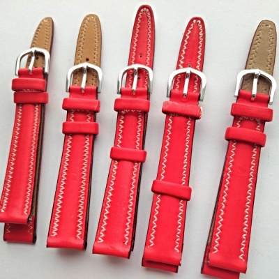 kožený červený řemen 14mm se stříbřitou sponou !!!