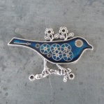 MODRÝ PTÁČEK, brož z hodinek Prim, steampunk