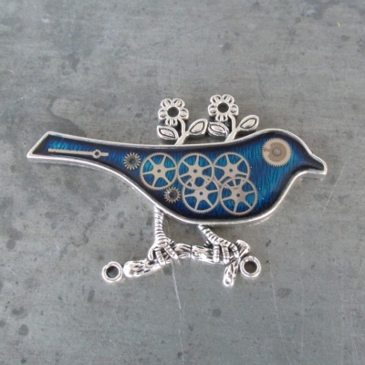 MODRÝ PTÁČEK, brož z hodinek Prim, steampunk