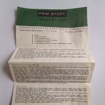 Prim Sport záruční list