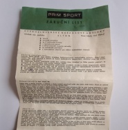Prim Sport záruční list
