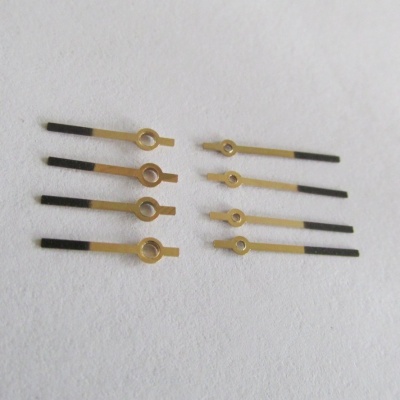 Ručičky na pánské hodinky Prim - zlaté s černým koncem - 4 páry - nepoužité