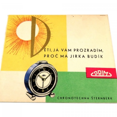 Propagační ilustrovaná báseň o budíku Prim.